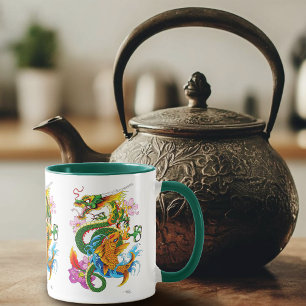 Green Chinese Dragon Koi Mug