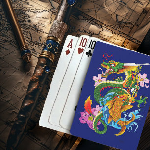 Green Chinese Dragon Koi Playing Cards