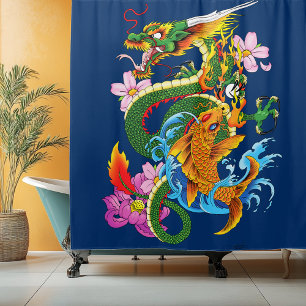 Green Chinese Dragon Koi Shower Curtain