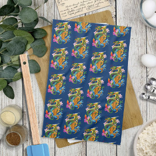 Green Chinese Dragon Koi Tea Towel