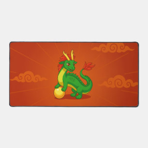Green Chinese Dragon on Red Desk Mat