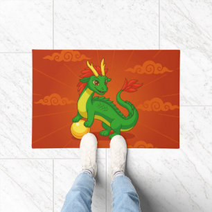 Green Chinese Dragon on Red Doormat