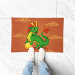 Green Chinese Dragon on Red Doormat