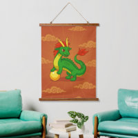 Green Chinese Dragon on Red