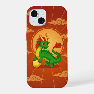 Green Chinese Dragon on Red iPhone 15 Case