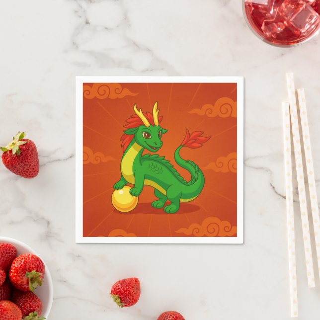 Green Chinese Dragon on Red Napkin (Insitu)