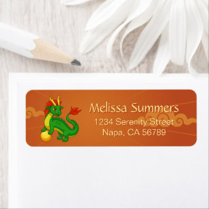 Green Chinese Dragon on Red Return Address Label