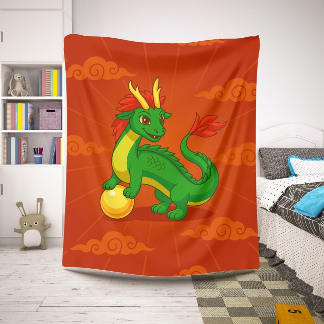 Green Chinese Dragon on Red Sherpa Blanket (Creator Uploaded)