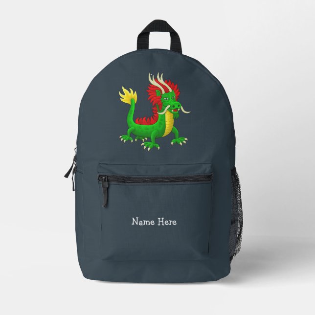 Green Chinese Dragon Printed Backpack (Front)