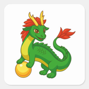 Green Chinese Dragon Square Sticker