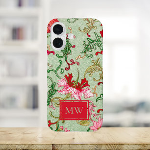 Green Chinese Floral Custom Monogram iPhone 16 Case