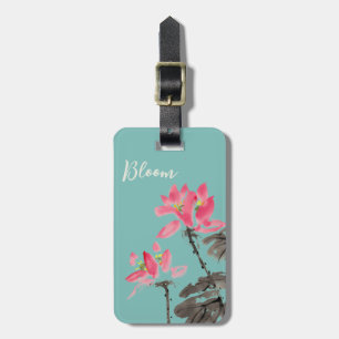 Green Chinoiserie Bloom Quote Lotus Flower Luggage Tag