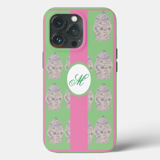 Green Chinoiserie Hand Painted Ginger Jar Jars Case-Mate iPhone Case (Back)