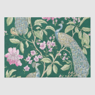 Green Chinoiserie peacock floral elegant decoupage Tissue Paper