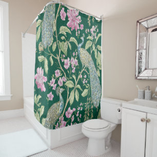 Green Chinoiserie peacock floral elegant  Shower Curtain