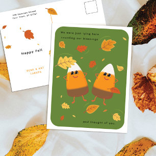 Green Chocolate Candy Corn Duo Thanksgiving Holiday Postcard