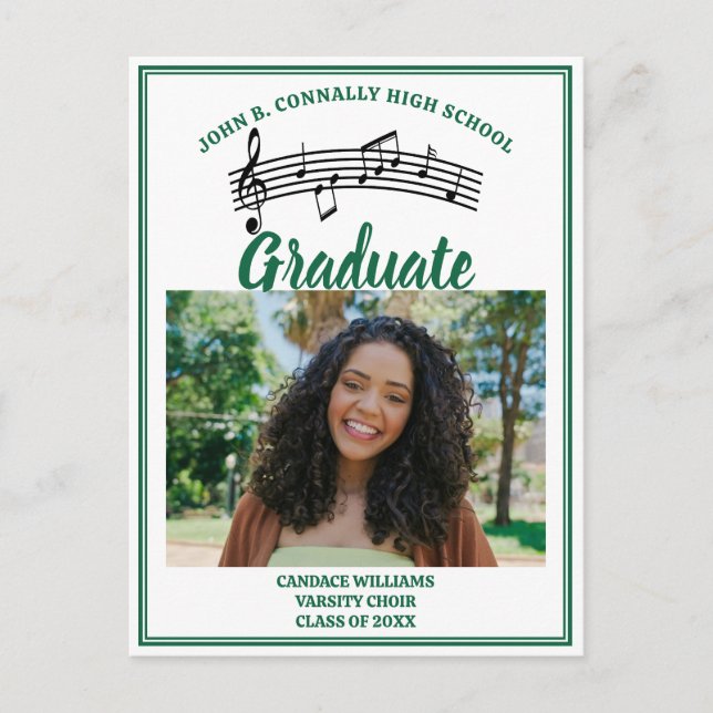 Green Choir Photo High School Graduation Announcement Postcard (Front)