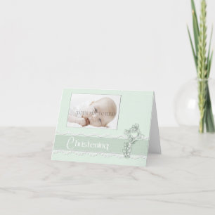 Green Christening Photo Invitation