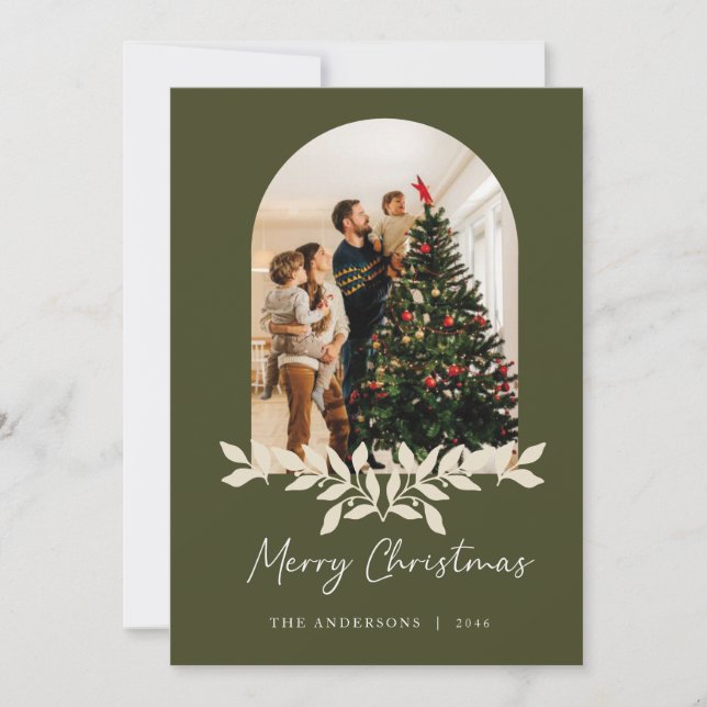 Green Christmas Arch Frame Family Photo cards (Front)