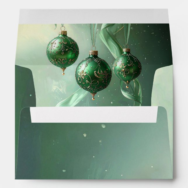 Green Christmas Ball Holiday Envelope (Back (Bottom))