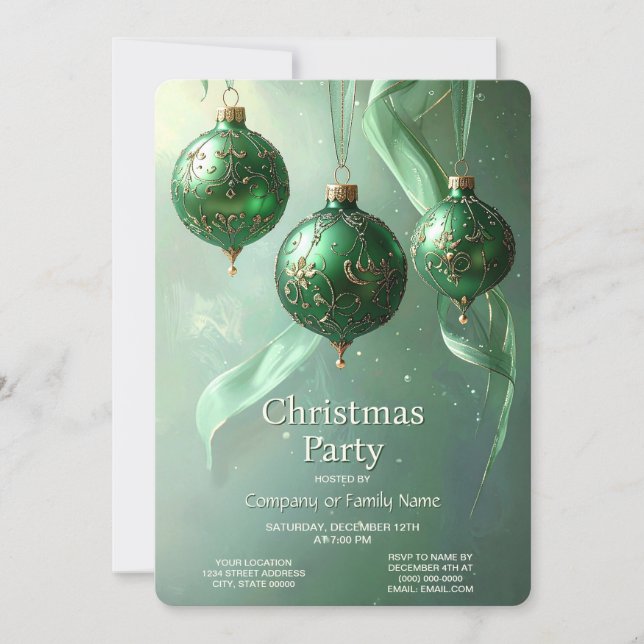 Green Christmas Ball Holiday Party Invitation (Front)