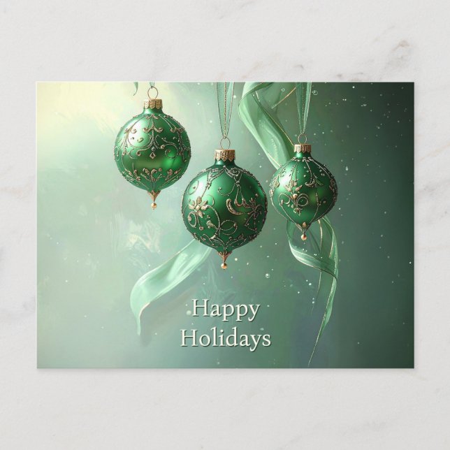 Green Christmas Ball Holiday Postcard (Front)
