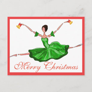 Green Christmas Ballet Card, Christmas Ballerina Holiday Postcard