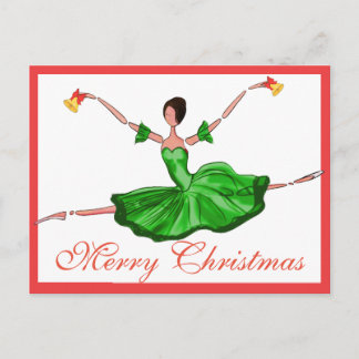 Green Christmas Ballet Card, Christmas Ballerina Holiday Postcard
