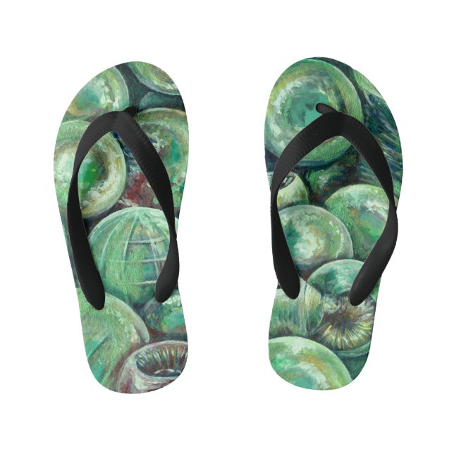 Green Christmas Balls Kid's Thongs (Footbed)