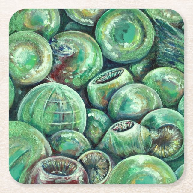Green Christmas Balls Square Paper Coaster (Front)
