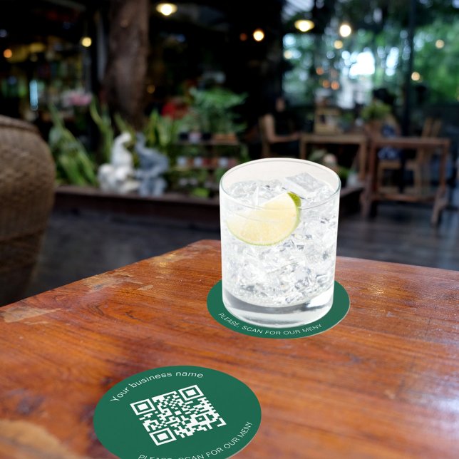 Green Christmas  bar restaurant menu QR code Round Paper Coaster (Creator Uploaded)