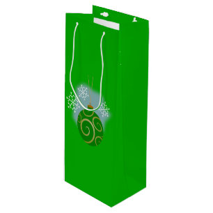 Green Christmas Bauble & Snowflakes Wine Gift Bag
