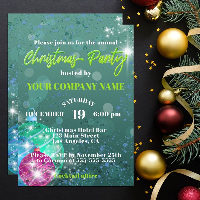 Green Christmas Baubles Corporate Party Invitation (Creator Uploaded)