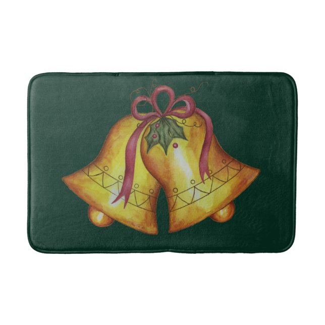 Green Christmas Bells Bath Mat Bathroom Rug Decor (Front)