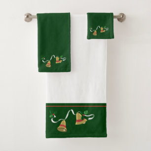 Green Christmas Bells Bath Towel Set