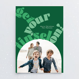 Green Christmas Bold Typography Oval Arch Photo Holiday Card