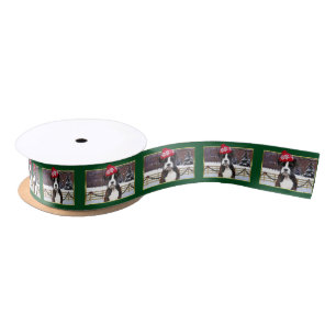 Green Christmas Boxer dog Satin Ribbon