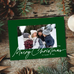Green Christmas Calligraphy Script Simple Photo Holiday Card<br><div class="desc">Green Christmas Calligraphy Script Simple 3 Photo Holiday Card features a modern calligraphy greeting over a horizontal photo.</div>