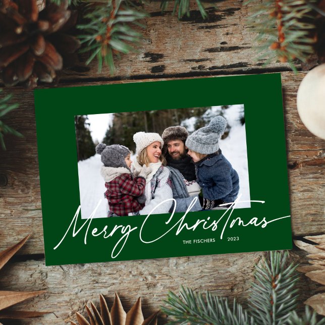 Green Christmas Calligraphy Script Simple Photo Holiday Card (Creator Uploaded)