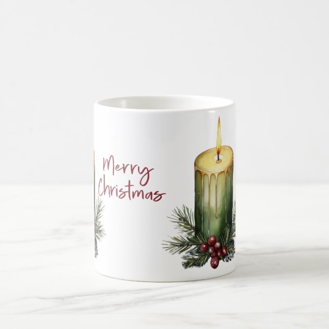 Green Christmas Candle Pine Berry Coffee Mug  (Center)