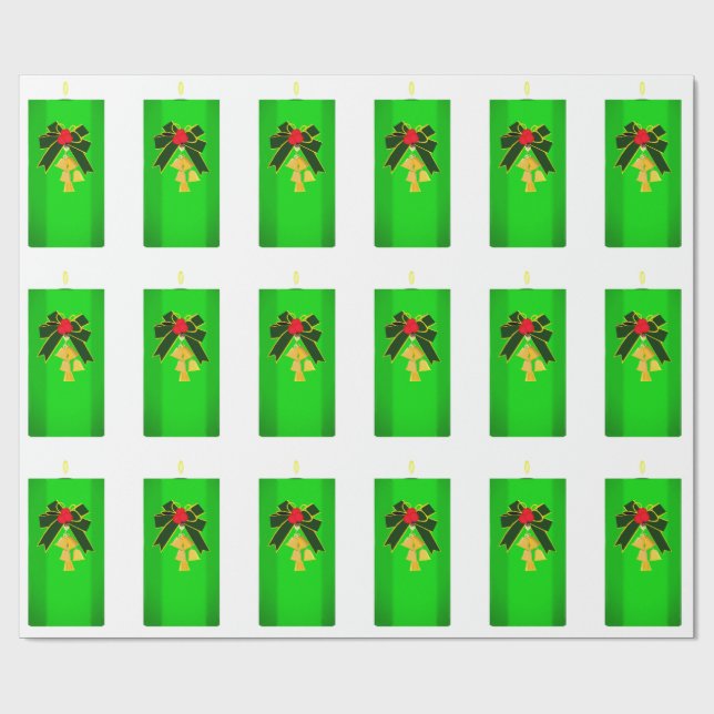 Green Christmas Candle Wrapping Paper (Flat)