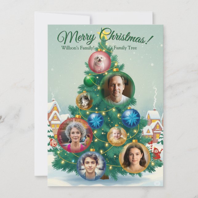 Green Christmas Card with Tree ornaments  (Front)