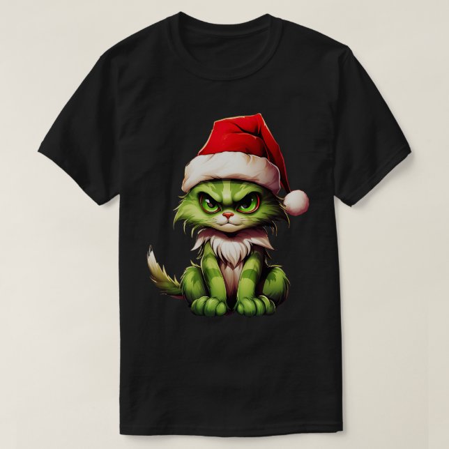 Green Christmas Cat 1 T-Shirt (Design Front)