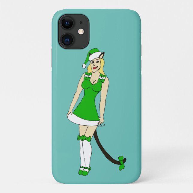 Green Christmas catgirl Case-Mate iPhone Case (Back)