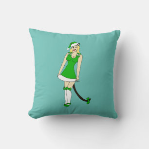 Green Christmas catgirl Cushion