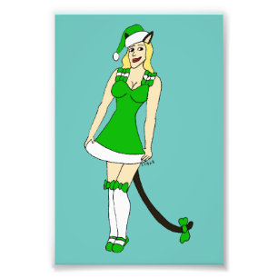 Green Christmas catgirl Photo Print