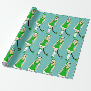 Green Christmas catgirl Wrapping Paper
