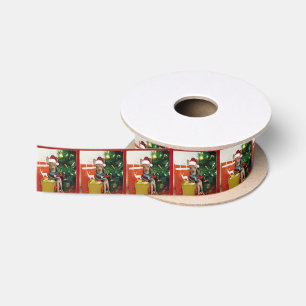 Green Christmas Chihuahua dog Satin Ribbon
