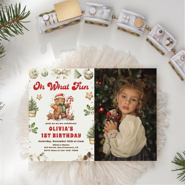 Green Christmas Cookie Birthday Party Oh What Fun Invitation (Creator Uploaded)