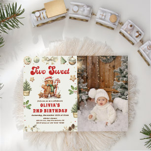 Green Christmas Cookie Two Sweet Birthday Photo Invitation
